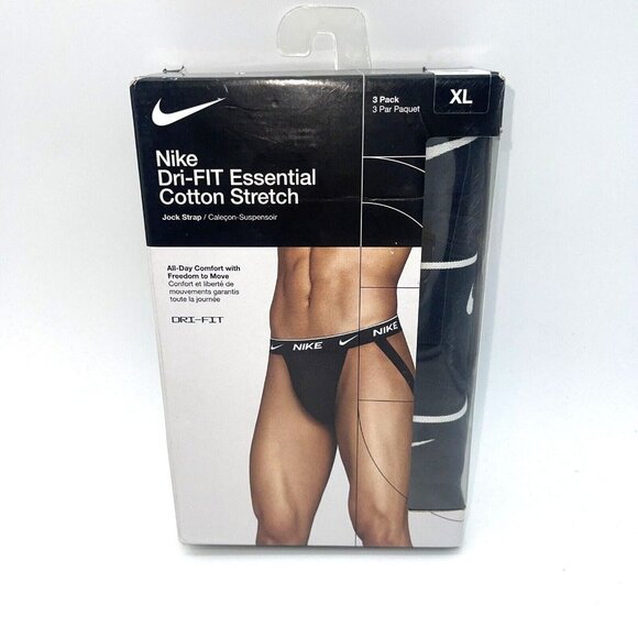 Nike DRI FIT Black Jockstrap Men's Extra Large Jock Strap 3 pack New - Picture 3 of 4